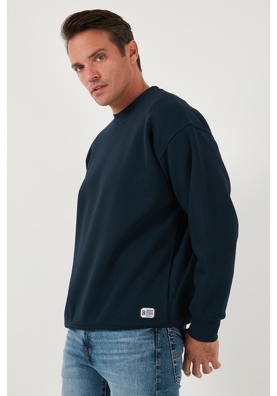 Buratti Regular Fit Bisiklet Yaka Pamuklu Içi Tüylü Yumuşak Şardonlu Erkek Sweat 5905255 Koyu Lacivert
