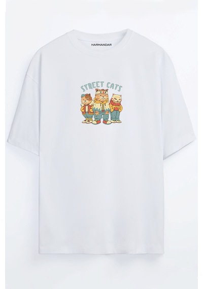 Street Cats - Sokak Kedileri Oversize T-shirt Beyaz