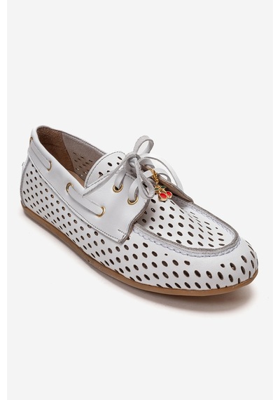 Luvishoes Stevo Beyaz Cilt Hakiki Deri Delikli Bağcıklı Kadın Loafer Ayakkabı