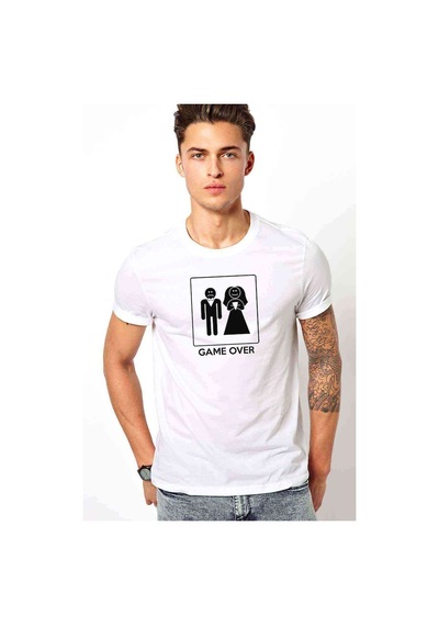 Game Over Baskılı Beyaz Erkek Tshirt