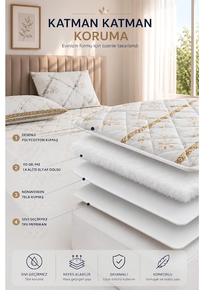 Veluna Desenli Sıvı Geçirmez Kapitone Fitted Alez Ve Yastık Kılıfı Seti Özel Kutulu Gönderim 100 X 200 Çok Renkli