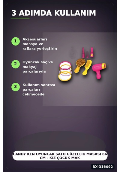 Candy Ken Oyuncak Şato Güzellik Masası 66 Cm - Kız Çocuk Makyaj Oyun Seti Bx-316092