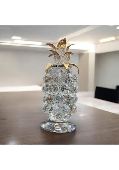 Dekoratif Kristal Cam Tekli Ananas Küçük Boy Şeffaf Gold