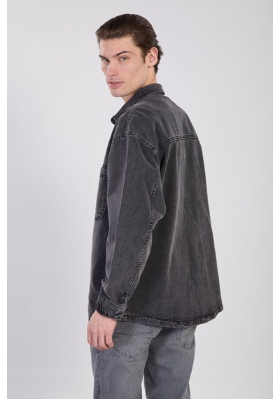 Barrels And Oıl Erkek Çift Cep Çıtçıtlı Denim Ceket - Siyah Kar Y. Siyah Kar Y.