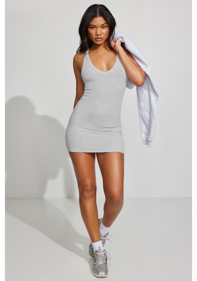 Seeh Gri Halter Yaka Sırt Detaylı Mini Elbise Sh363 Basic