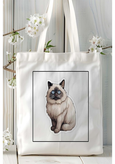Art Hediye Birman Kedisi Kedi Baskılı Omuz Çanta Kişiye Özel Model 2 Çok Renkli