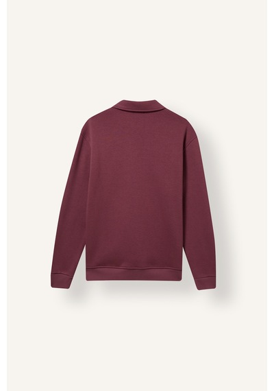 Defacto Pamuklu Regular Fıt Polo Yaka Kalın Kumaş Basic Sweatshirt H1833ax26aubr364 Bordo-br364