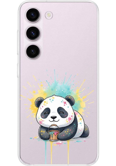 Samsung Galaxy S23 Plus İle Uyumlu Splash Panda Tasarımlı Şeffaf Silikon Kılıf Şeffaf