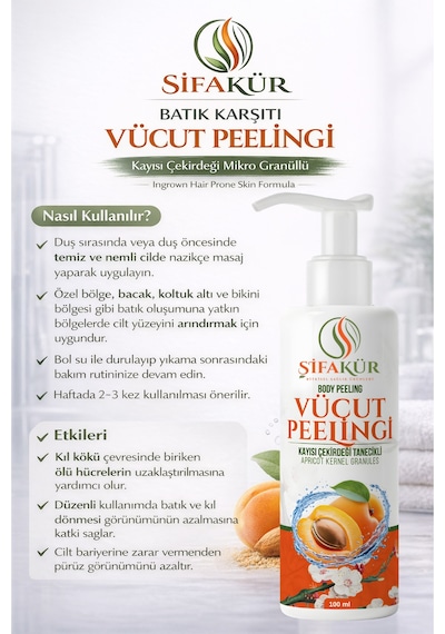 Şifakür Batık Karşıtı Vücut Peelingi 100 Ml Kıl Dönmesi, Pürüzlü Cilt Ve Özel Bölge Bakımı
