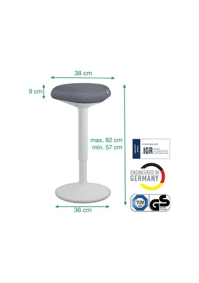 Leitz Ergo Active A Konforlu Oturaklı Sit Standing Açık Gri Tabure - Kod:65450085 Gri - Gümüş