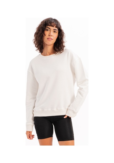 Justever Bisiklet Yaka Basic Kalıp Ekru Kadın Sweatshirt Eşofman Üstü - Aura Ekru