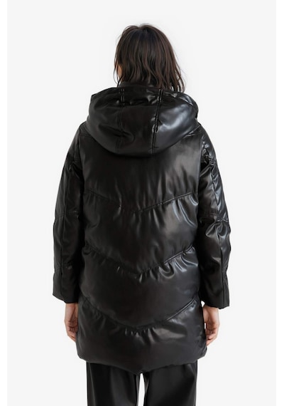Defacto Su Geçirmez Relax Fit Kapüşonlu Suni Deri Parka F2884ax26spbk27 Siyah-bk27