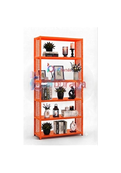 6 Katlı Renkli Tel Kafesli Dekoratif Çelik Raf - Çiçeklik Rafı, Ofis Rafı 0,70 Mm Mavi-31x75 Cm-250 Cm