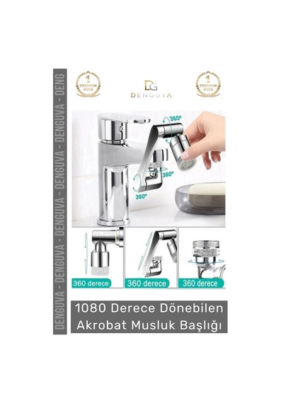 Premium Çift Fonksiyonlu Metal Görünümlü 1080 Derece Dönebilen Akrobat Musluk Ucu Başlığı