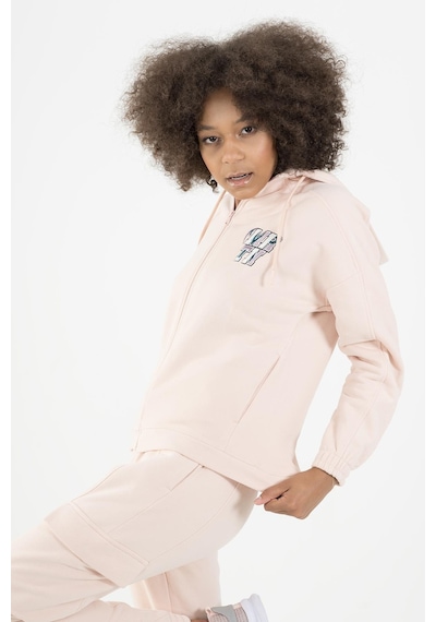 Maraton Sportswear Comfort Kadın Kapşonlu Uzun Kol Basic Pudra Tracktop 22972-pudra Pudra