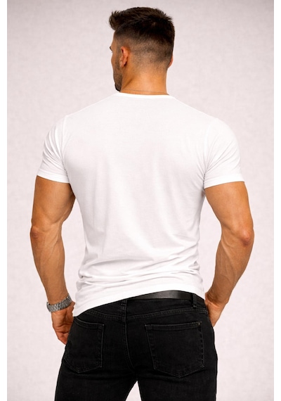 Bybülent Özel Üretim İpli Yaka Geniş Yaka Bisiklet Yaka Tişört Tshirt Beyaz
