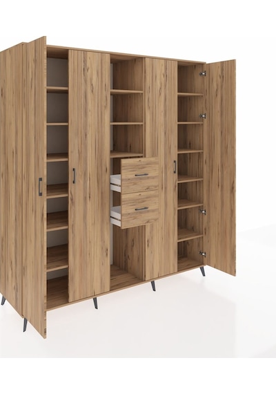 Kronos Dolap 15 Raflı 2 Çekmeceli 4 Kapaklı 220x59x243 Çam-çam/çam Atlas Çam/atlas Çam