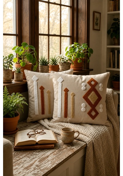 Punch Nakış Kırlent Kılıfı 2 Li 40 Cm X 40 Cm Açık Güneş Mavisi