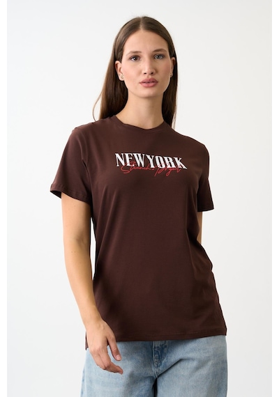 Alexandergardi Oversize Geniş Kalıp Bisiklet Yaka Baskılı T-shirt Kahverengi