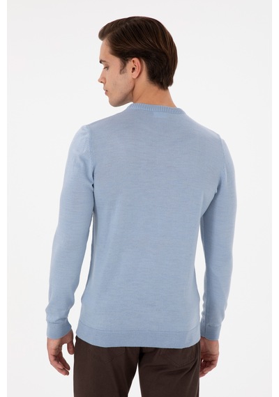 U.S. Polo Assn. Erkek Slim Fit Bisiklet Yaka Açık Mavi Melanj Kazak 50297040-VR112
