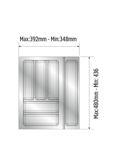 Mutfak Çekmece Içi Düzenleyici, Kaşıklık 39cm X 48cm Yanlar Ve Boydan 4cm Kesilebilir, Antrasit Çok Renkli
