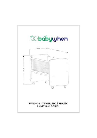 Babywhen BW1061 - Pratik Kademeli Sallanır Anne Yanı Bebek Beşik Ahşap 60x120 Ahşap