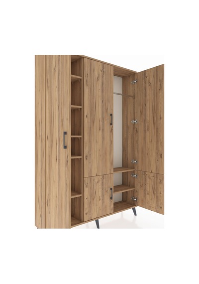 Arges Dolap 7 Raflı 5 Kapaklı Tek Askılı 132x30x195 Çam-çam/çam Çam