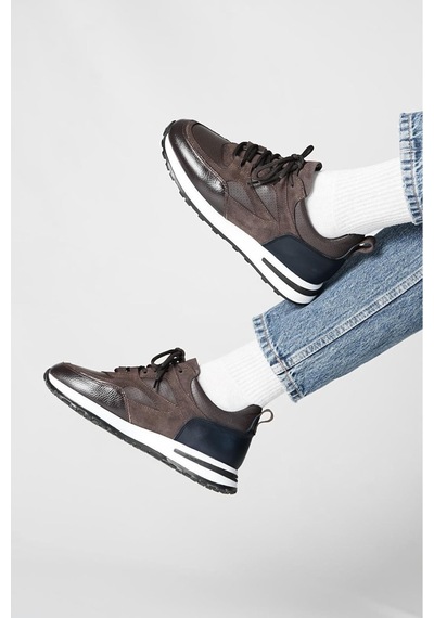 Shoetyle - Kahverengi Hakiki Deri Bağcıklı Erkek Sneaker 115-k511-1328 Kahve Rengi