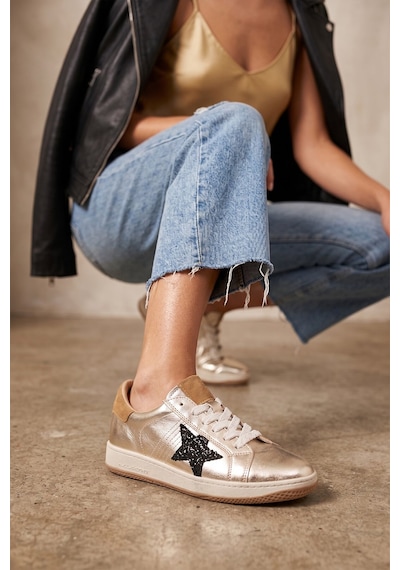 Beety 26bk248.777 Kadın Hakiki Deri Klasik Sneaker Altın