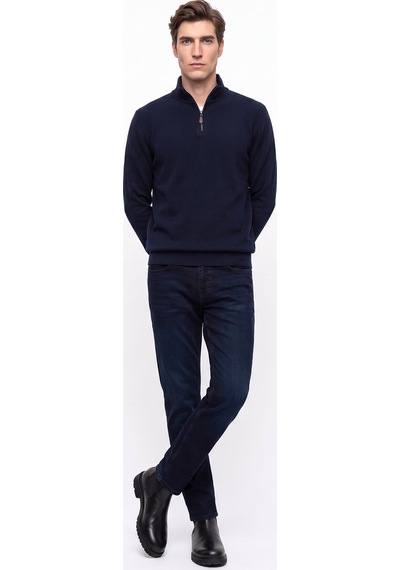 Mustang Lacivert Erkek Fermuarlı Basic Nakışlı Sweatshirt M6wm-swt1591