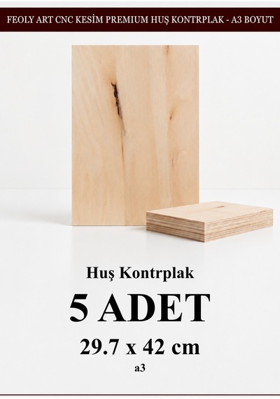- Huş Kontrplak 5 Adet - A3 29.7 X 42 Cm - 4 Mm Cnc Kesim Lazer Kesim - Yakma - Hobi Seti