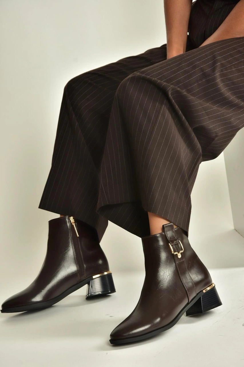 Fox Shoes V518978809 Kahverengi Alçak Topuklu Kadın Bot Kahverengi-suni Deri