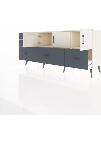 Hyperion Konsol 2 Raflı 5 Çekmeceli 3 Kapaklı 176x44x83 Aytaşı-aytaşı/antrasit Aytaşı/antrasit