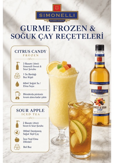 Simonelli Tatlı & Ekşi Sweet & Sour Kahve ve Kokteyl Şurubu 700 ML + Pompa