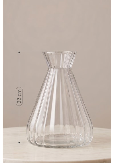Modern Çizgili Cam Vazo 22 Cm Şeffaf Dekoratif Çiçeklik, Minimal Tasarım Masa & Salon Vazosu