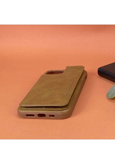 Helen Apple Uyumlu iPhone Hakiki Deri Telefon Kılıfı 13 Pro Max Kahverengi