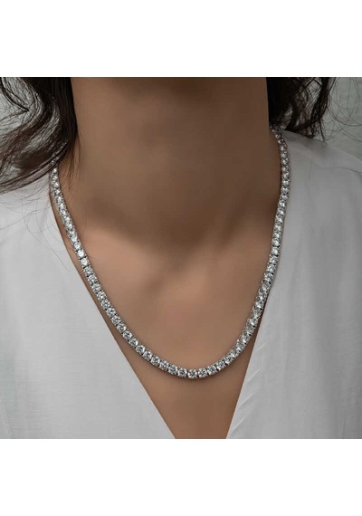 Gümüş 6 Mm Beyaz Taşlı Su Yolu Kadın Kolye
