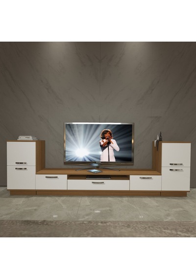 Decoraktiv Trio On2 Mdf Tv Ünitesi Tv Sehpası - Ceviz Beyaz Ahşap - Beyaz