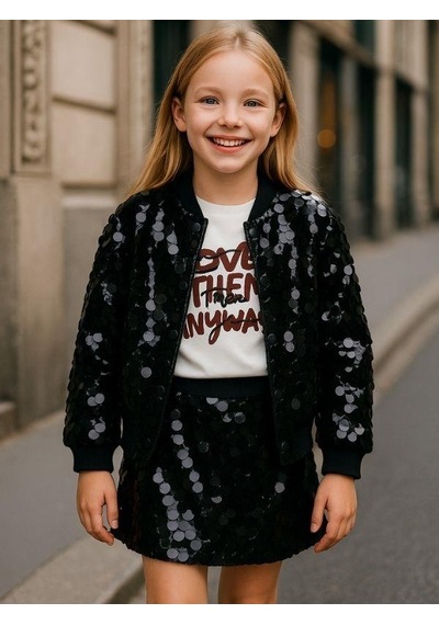 Zekids Kız Çocuk Pamuklu Pullu Çıtçıtlı Tasarım Ceket-16309 Siyah