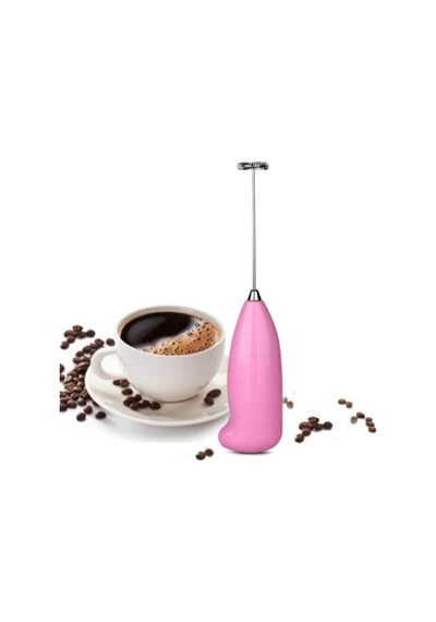 Coffee Whisk Pilli Metal Çırpıcı Mini Mixer - Pembe Metal Pembe Diğer