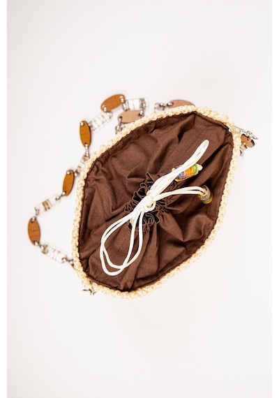 Fabric Craft Bag Örgü Omuz Çantası Metal Zincir Askılı Astarlı Boho Bej - Sütlü Kahve