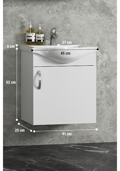 Yıldız 45 Cm Beyaz Mdf Seramik Lavabolu Asma Alt Banyo Dolabı