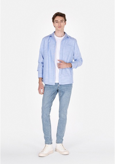 Colin's Colins Regular Fit Shirt Neck Çizgili Erkek Mavi Uzun Kol Gömlek Cl1073113 Q1.v1 Ble Mavi