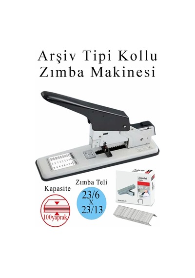 Büyük Boy Zımba Makinesi 1 Adet Arşiv Tipi Zımba Makinası 100 Sayfa Kapasiteli Zımba Teli Hediyeli Kollu Zımba Makinası