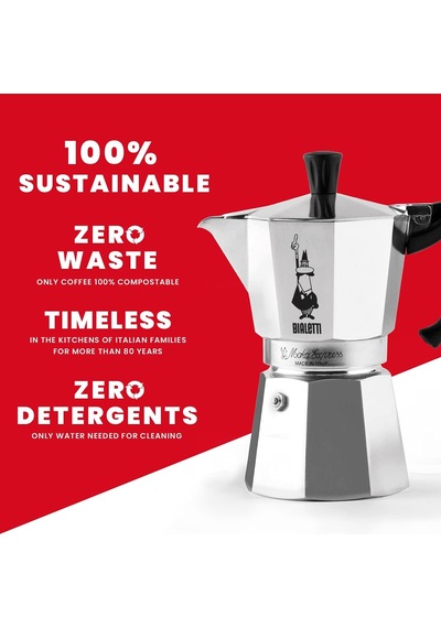 Moka Express: 3 Cups Ocak Üstü Espresso Pişirici - 130ml - Gümüş Renk - Alüminyum Gövde - Patentli Güvenlik Valfi - Tüm Ocak Türleri İçin Uygundur İndüksiyon Hariç