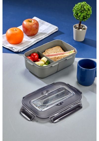 Tek Katlı Bölmeli Lunch Box Okul Ve Ofis İçin Pratik Yemek Kabı Gri