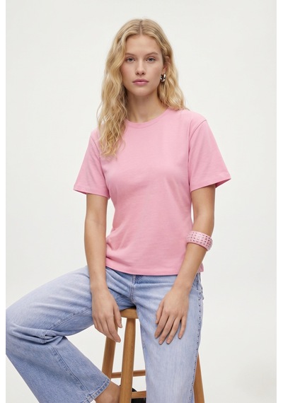 Ritnice Kadın Luma Belden Oturan Bağcıklı Ayarlanabilir Pamuk Pembe T-shirt / Bluz