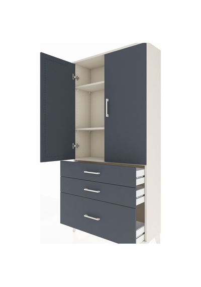 Arges Dolap 3 Raflı 3 Çekmeceli 2 Kapaklı 88x30x182 Aytaşı-antrasit Aytası