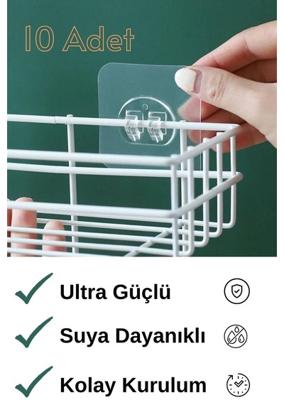 10 Adet Ultra Güçlü Yapışkanlı Kanca, Şeffaf Yapışkanlı Mutfak Banyo Askısı, Mt114 Turuncu Diğer