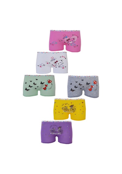 Hepsine Rakip 6lı Kız Çocuk Boxer Rengarenk Likralı Pamuklu İç Çamaşırı Külot Karışık